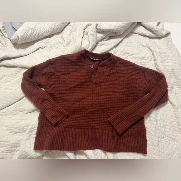 Everlane red rust colored waffle texture recycled cashmere cropped boxy sweater - Picture 1 of 3